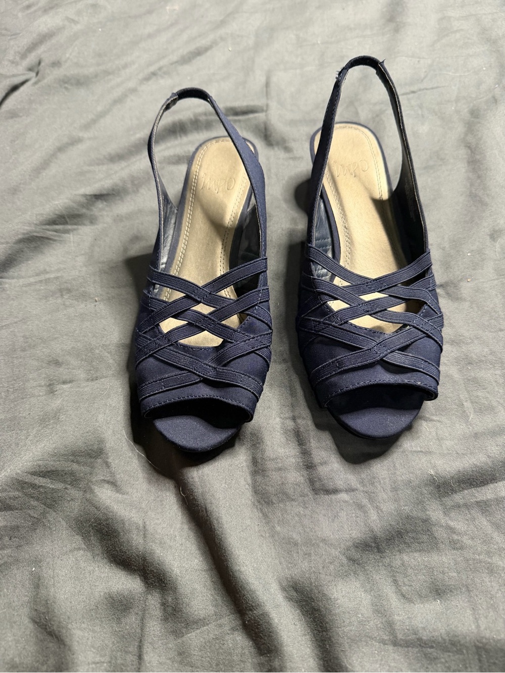 Rosanna Navy Strappy Peep-Toe Slingback Heels